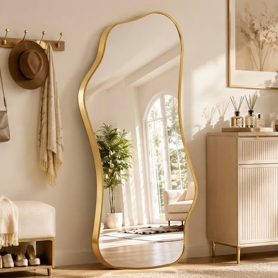 Irregular Full Length Mirror,Wavy Decorative Floor Mirror 62.2"ร22.8&quo...