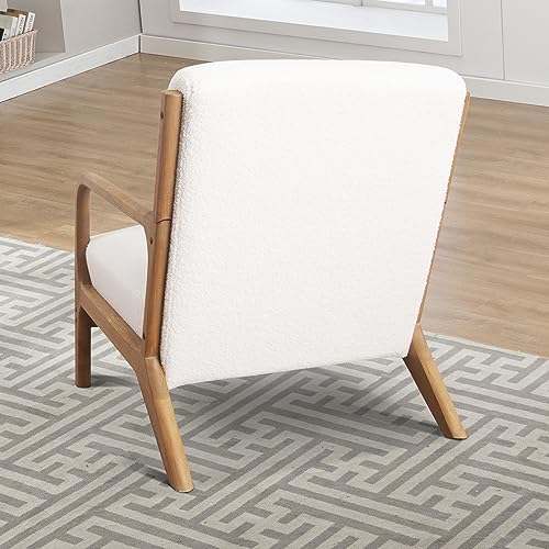 INZOY Mid Century Modern Accent Chair with Lamb Wool Fabric, Upholstered Livi...