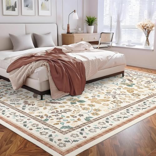 GarveeHome Floral Area Rugs 5x7 for Living Room Machine Washable Beige