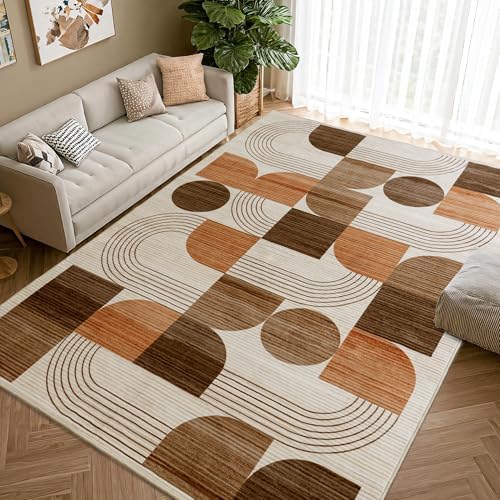 Soft Modern Geometric Abstract Machine Washable Large 8x10 Area Rug