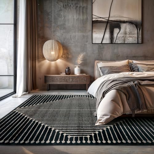 Rugshop Contemporary Bohemian Stripe Area Rug 7'10" x 10' Black