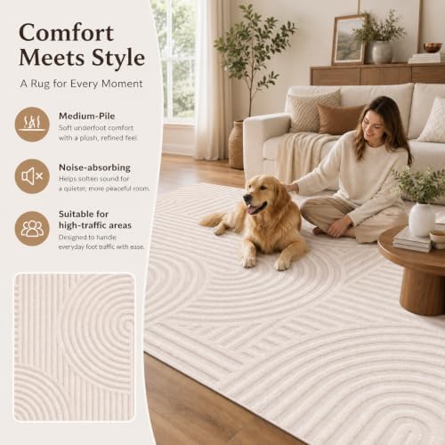 Ciicool 6x9 Large Area Rug for Living Room,Beige Washable High-Low Pile