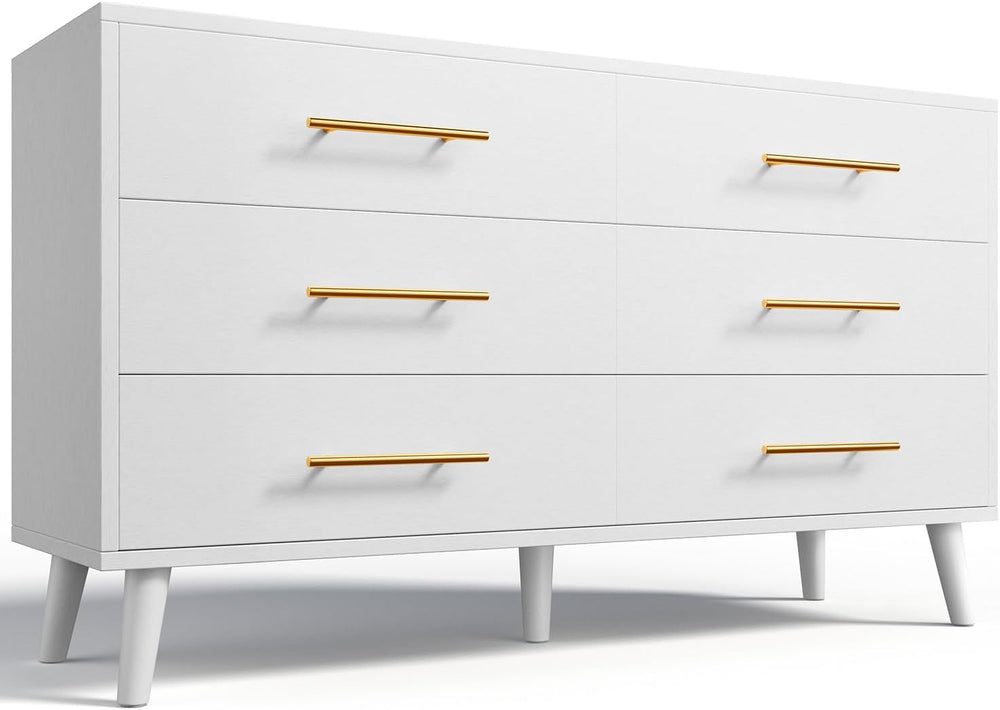 Aiho 6 Drawer Dresser for Bedroom, Wood Chest with Metal Handles, White
