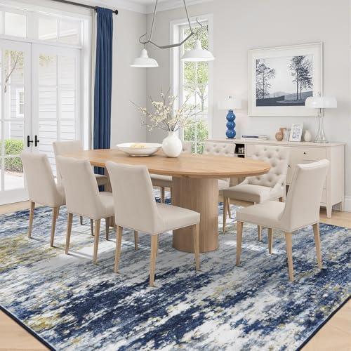 9x12 Area Rug for Living Room, Abstract Washable Large Rugs, Dark Blue