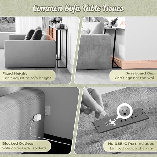 Huuger 110.2 Inch Sofa Table with Power Outlets, Skinny Behind Couch Table | ...