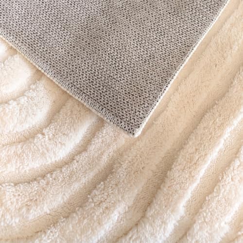 Beige Geometric 9x12 Solid Area Rug, Washable Living Room Rug