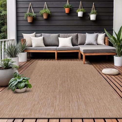 Washable Indoor Outdoor Rug 5x7 Weather Resistant Area Rugs Modern Solid Jute...