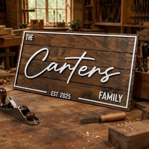 Personalized Family Name Sign - Custom Art Deco Last Name Wood Wall Decor Pla...