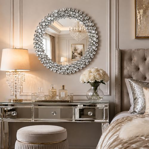 SHYFOY 18" Round Mirrors for Wall Decor, Crystal Decorative Mirrors