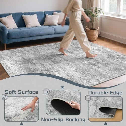 Cochyean 9x12 Area Rug Large Washable Rugs for Living Room, Light Gray