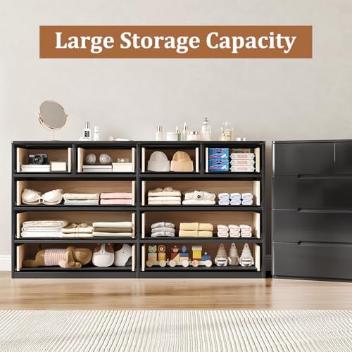 10 Drawer Dresser for Bedroom, 55" Long High Gloss Dresser, Black