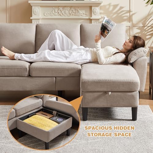 3 Piece Convertible Sectional Sofa Set, Modern Linen Small L Shaped Couch wit...