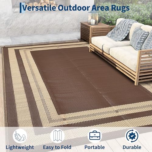 Garvee 8x10 Outdoor Rug Waterproof Plastic Straw Rug Panel Coffee