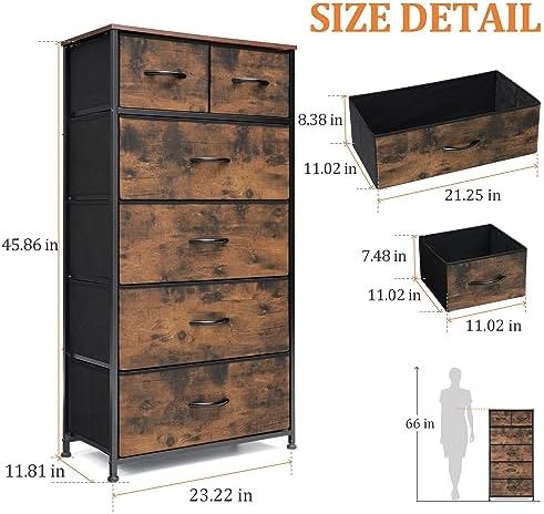 Tall Dresser for Bedroom, Fabric Storage Tower with 6 Drawers