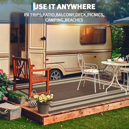 Garvee 8x10 Outdoor Rug Waterproof Plastic Straw Rug Panel Coffee