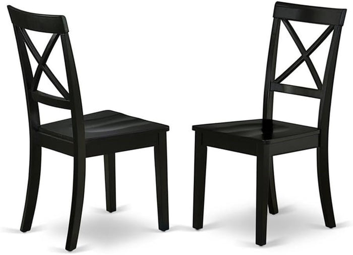 East West Furniture BOC-BLK-W Boston Dining Room Chairs - Cross Back Solid Wood Seat Chairs, Set of 2, Black