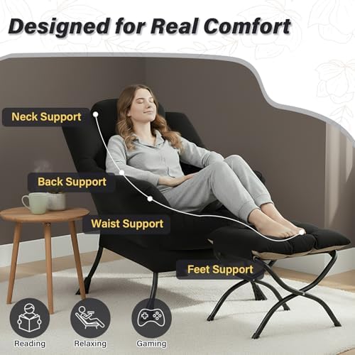 Lazy Chair with Ottoman,Comfy Accent Living Room Chair with Footrest Set