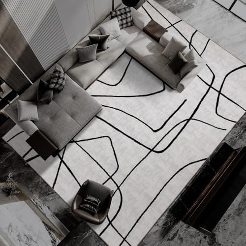YIHOUSE 9x12 Washable Modern Abstract Black White Area Rug