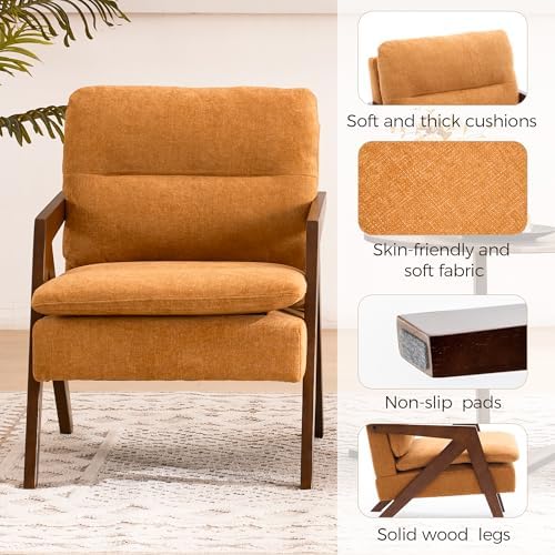 Mid-Century Modern Accent Chair with Solid Wood Frame,Tufted Upholstered Chen...