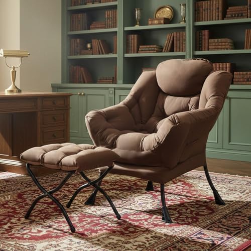 Tiita Lazy Chair with Ottoman, Comfy Reading Accent Chair, Brown