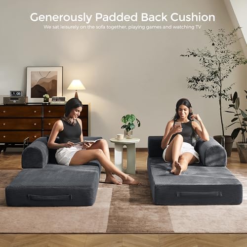 79" Convertible Futon Sofa Bed, Boneless Couch for Living Room | Dark Gray