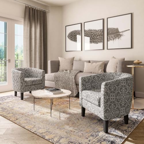 BELLEZE Accent Barrel Chair, Linen Round Chair Club Tub Sofa Corner Chair wit...