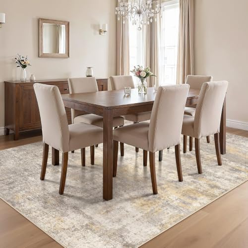 cotiled 8x10 Area Rugs Living Room: Washable Abstract Rug Gold Grey Brown