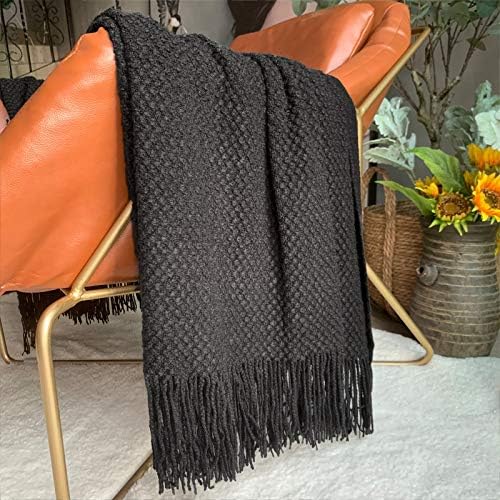 LOMAO Knitted Throw Blanket with Tassels Bubble Textured Lightweight Throws f...