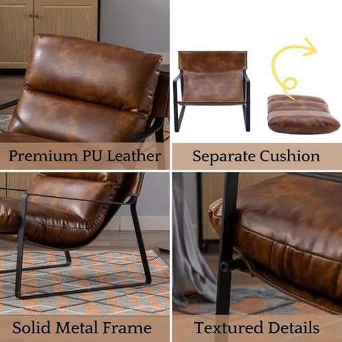 LukeAlon Set of 2 Modern PU Leather Accent Armchair, Retro Brown