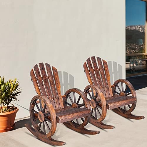 Outvita Adirondack Rocking Chair Set of 2, Carbonized Wood Wagon Rocker