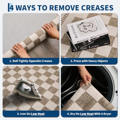 Garvee Large Checkered 10x14 Rug for Living Room Washable Non Slip, Beige