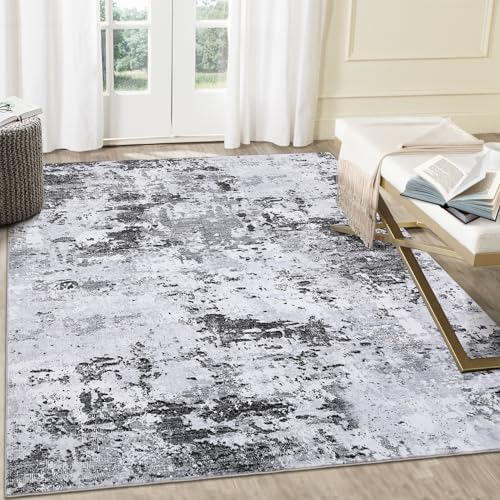 ROYHOME 10x13 Abstract Area Rug, Grey Washable Rugs for Living Room