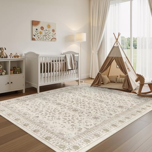 WITSHOCK 10x14 Area Rugs for Living Room Washable Vintage Rug Beige/Brown