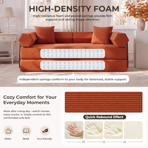 79"Convertible Futon Sofa Bed, Boneless Couch for Living Room | Clay Orange