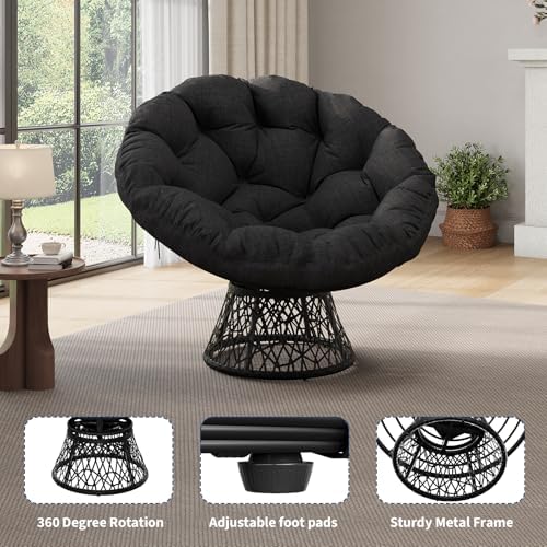 Garvee 40" Ergonomic Wicker Papasan Chair with Extra-Thick Soft Cushion
