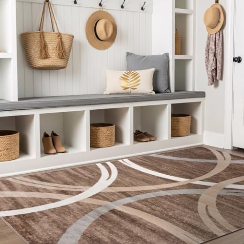 Rugshop Wavy Circles Modern Fade-Resistant Area Rug Brown 6'6" x 9'