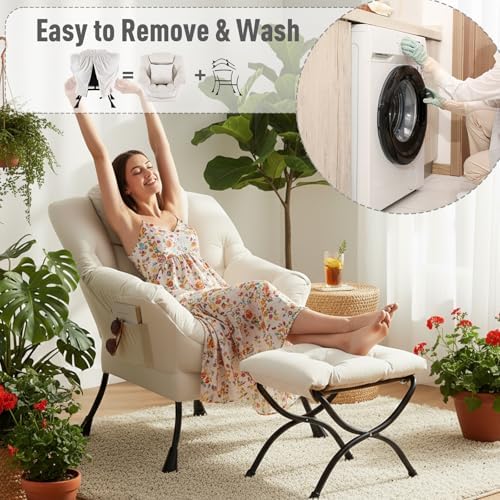 Lazy Chair with Ottoman, Comfy Reading Chair for Bedroom
