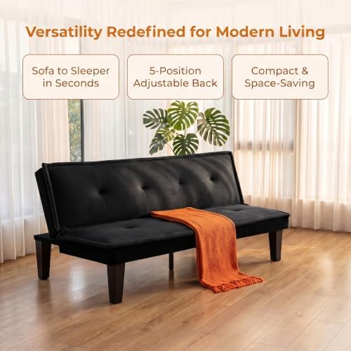 Convertible Futon Sofa Bed, Small Futon Couch with 5-Position Adjustable Back...