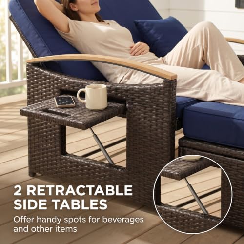 Outdoor Patio Rattan Daybed, Navy Blue/Rustic Brown