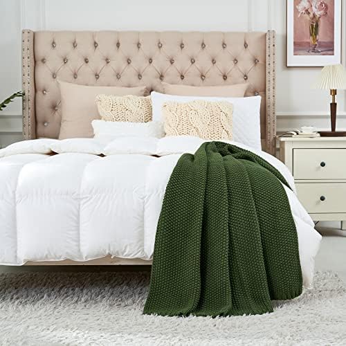 Longhui bedding Chunky Cable Knit Throw Blanket Lightweight Olive Green 100% ...