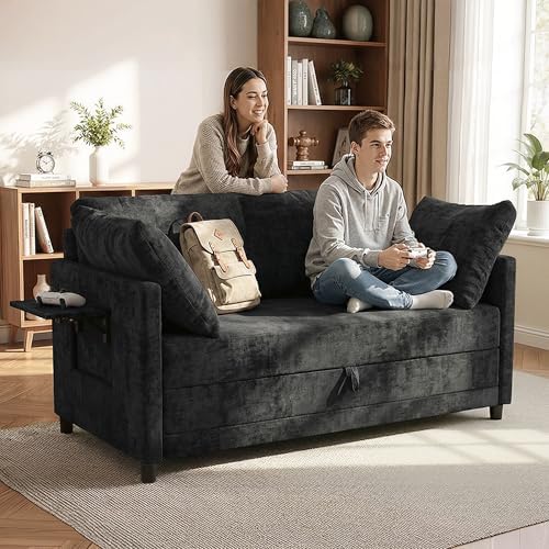 Convertible Sofa Bed with Foldable Side Table, 51" Pull Out Sleeper Couc...