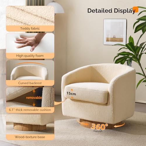 VINGLI 360°Swivel Accent Chair with Engineered Wood Base and Removable Cushio...