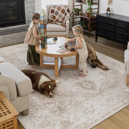 Area Rug 8x10 Vintage Rug: Large Washable Indoor Medallion Rugs Low Pile Dist...