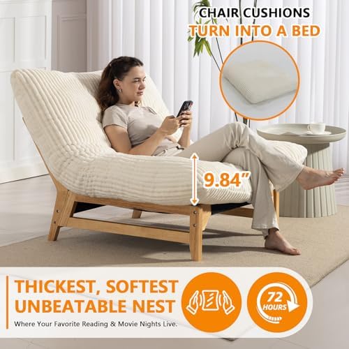 Oversized Comfy Reading Nook Chair with Frame for Adults (White)