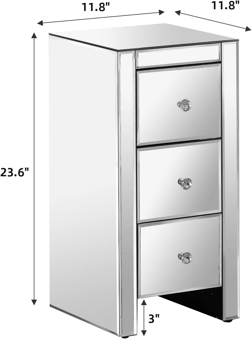MELLCOM Mirrored Nightstand with 3 Drawers, Mirrored Beside Table for Bedroom...