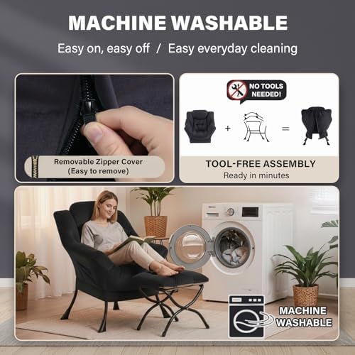 Lazy Chair with Ottoman,Comfy Accent Living Room Chair with Footrest Set