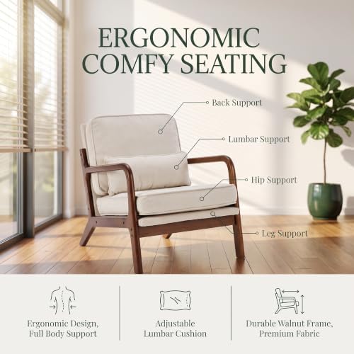 Mid Century Modern Accent Chair, Upholstered Lounge Chair,Beige