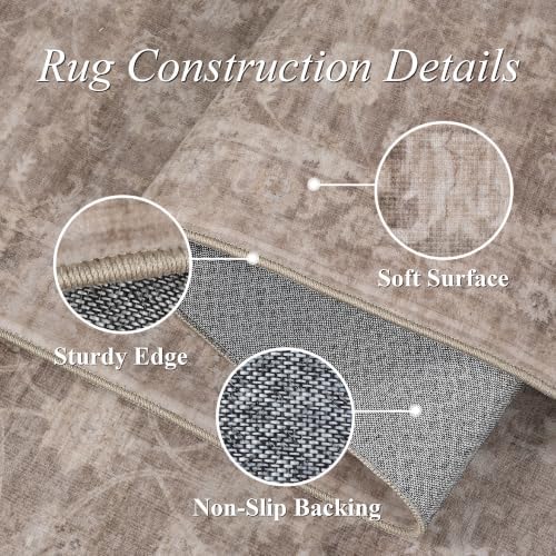 Living Room Washable 8x10 Area Rug Soft Boho Large Carpet Light Taupe