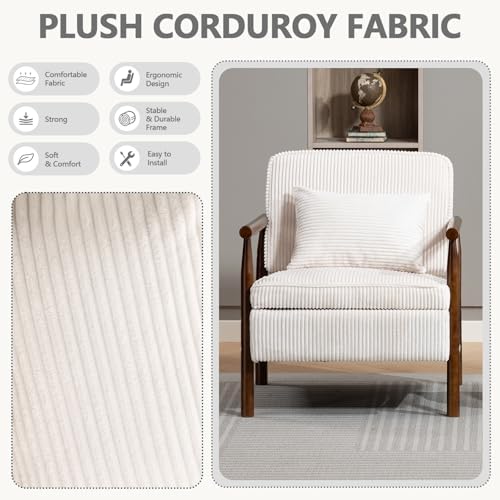 HRVEOCEI White Accent Chair with Storage, Mid Century Modern Arm Side Chair f...