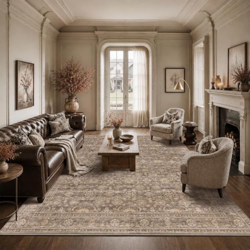 JOOJA 8x10 Neutral Tan Vintage Soft Low Pile Boho Washable Large Area Rug